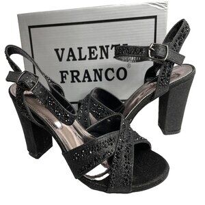 Valenti Franco Women's 8.5 Strappy Sandal Black Glitter Beaded High Heel Shoes